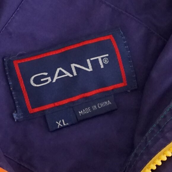 Vintage '80S Gant Purple Green Cotton Zip Up Nautical Windbreaker Hood Jacket XL - Picture 9 of 10